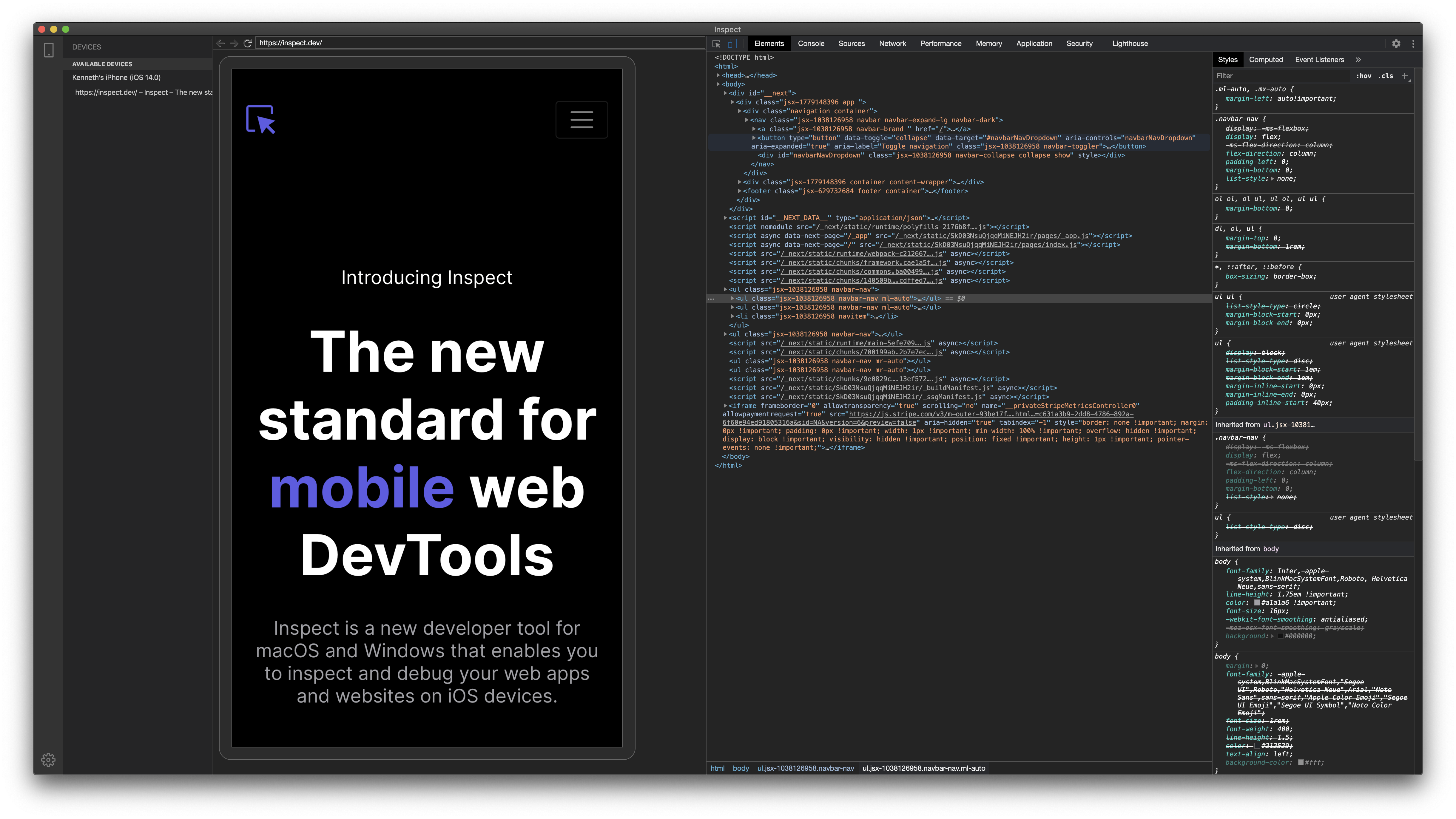 Inspect App in action